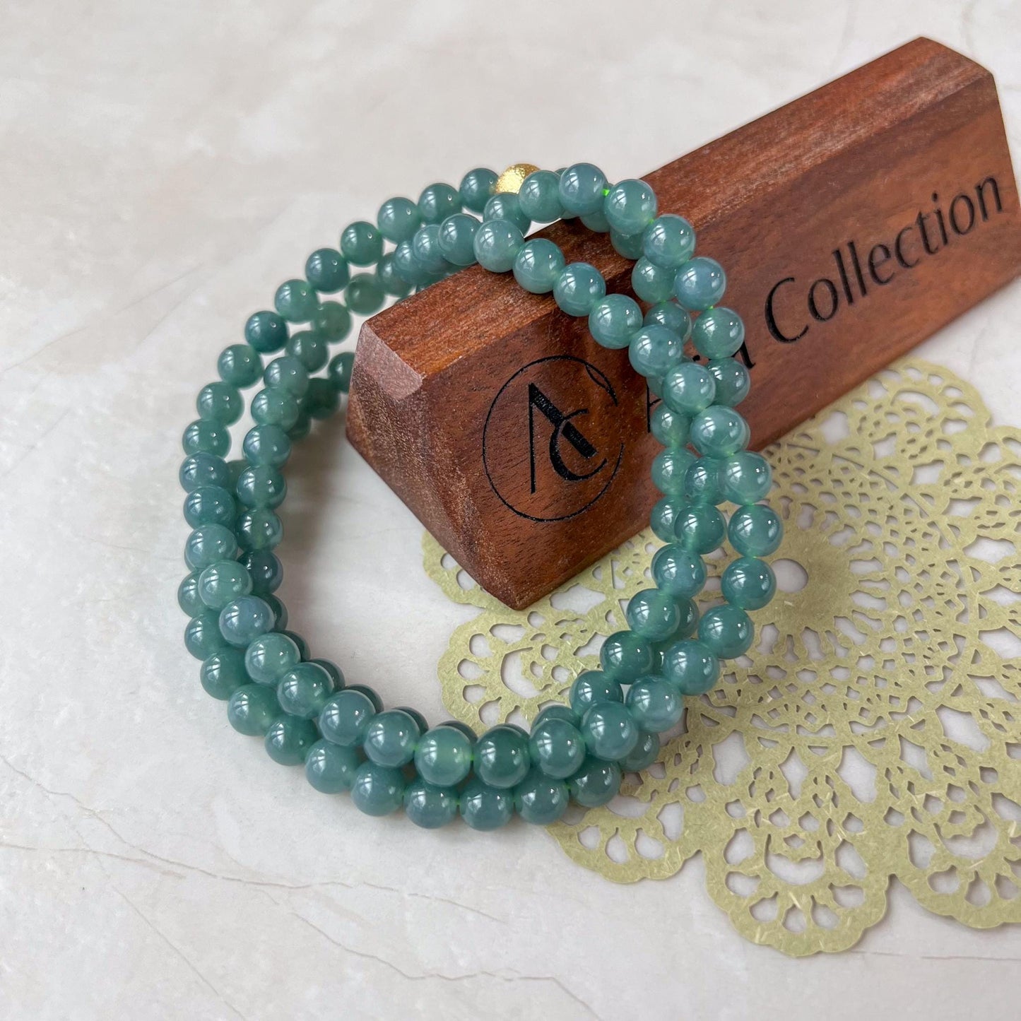 6.7 mm 108 Blue Green Jadeite Jade Mala Prayer Beads Bracelet Necklace, SCA-0424-1735426735