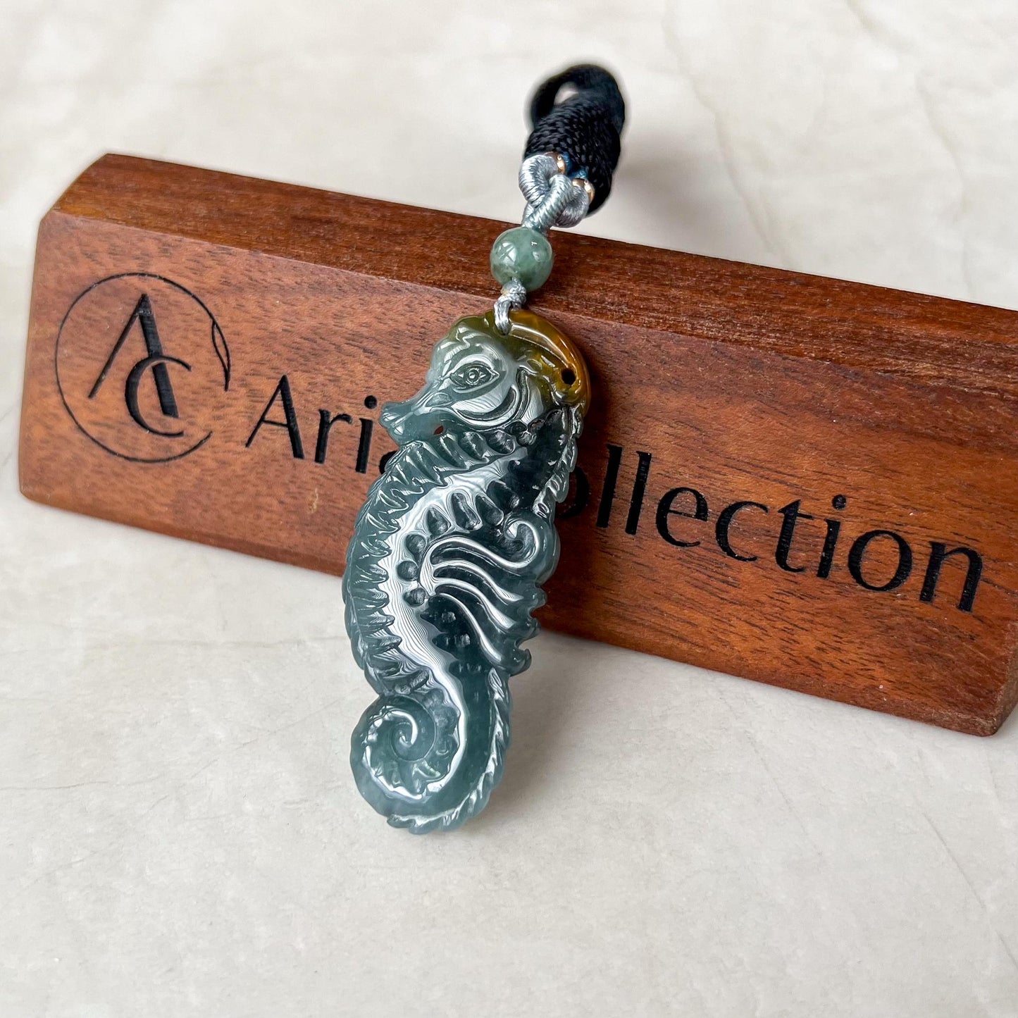 Ocean Jewel Seahorse Jade Pendant, Blue Green Jadeite Jade Pendant Necklace, XZ-0323-0005543