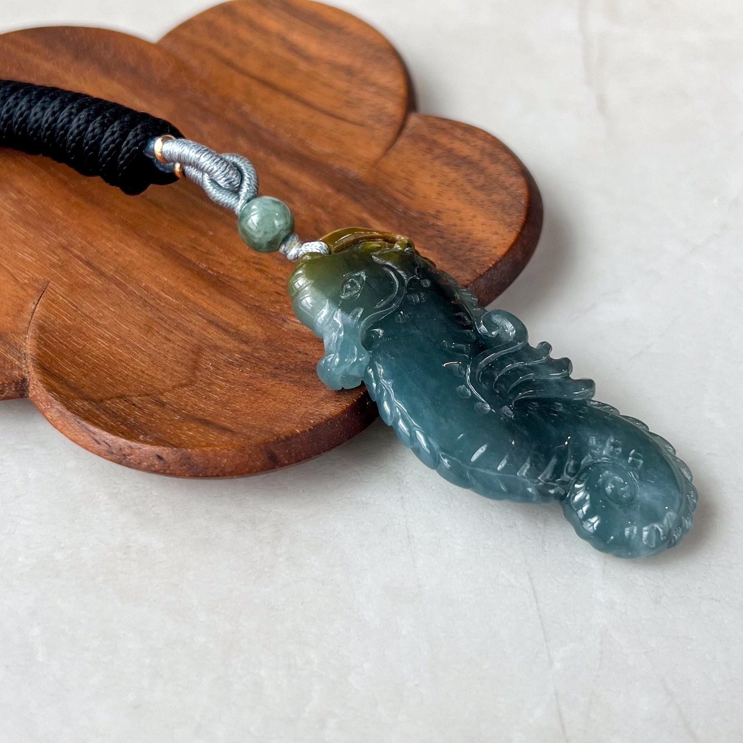 Ocean Jewel Seahorse Jade Pendant, Blue Green Jadeite Jade Pendant Necklace, XZ-0323-0005543