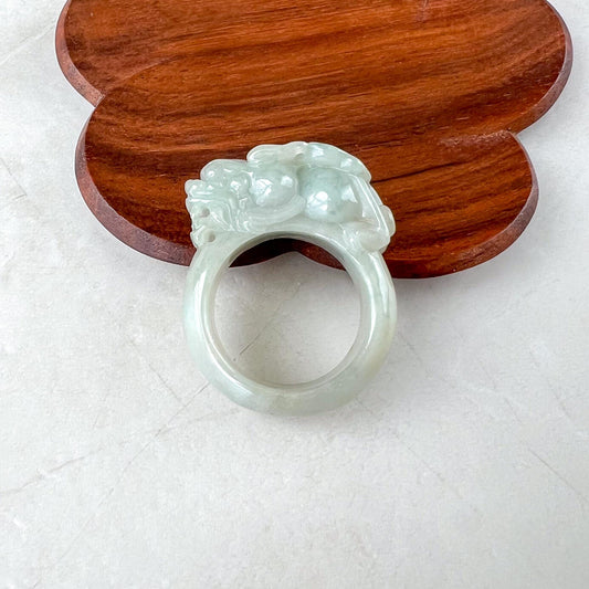 Pi Xiu Fortune Guardian Ring, US Size 11.5, Light Green Jadeite Jade, Large Jade Ring, 貔貅, Thumb Ring, YX-1222-1735496986