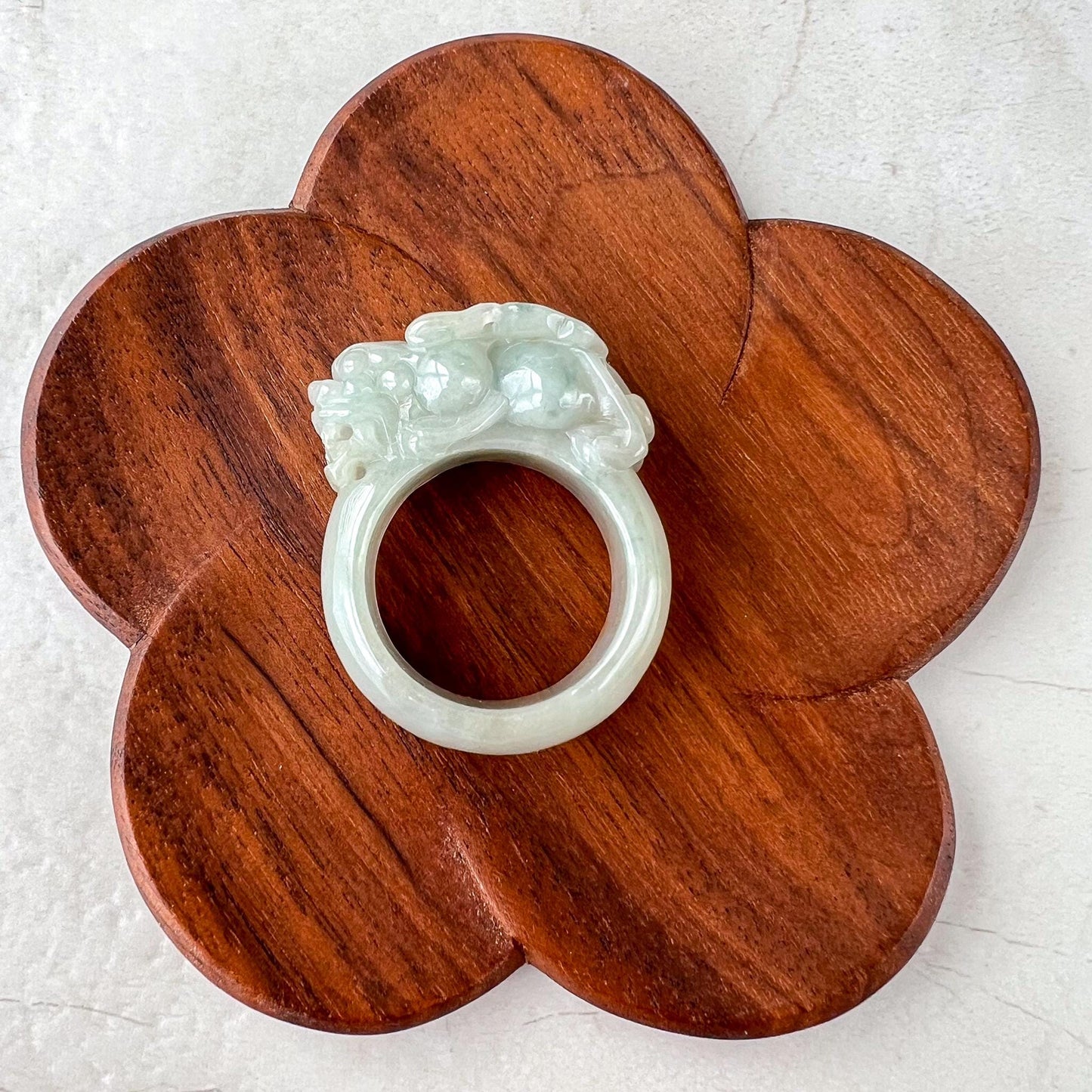 Pi Xiu Fortune Guardian Ring, US Size 11.5, Light Green Jadeite Jade, Large Jade Ring, 貔貅, Thumb Ring, YX-1222-1735496986