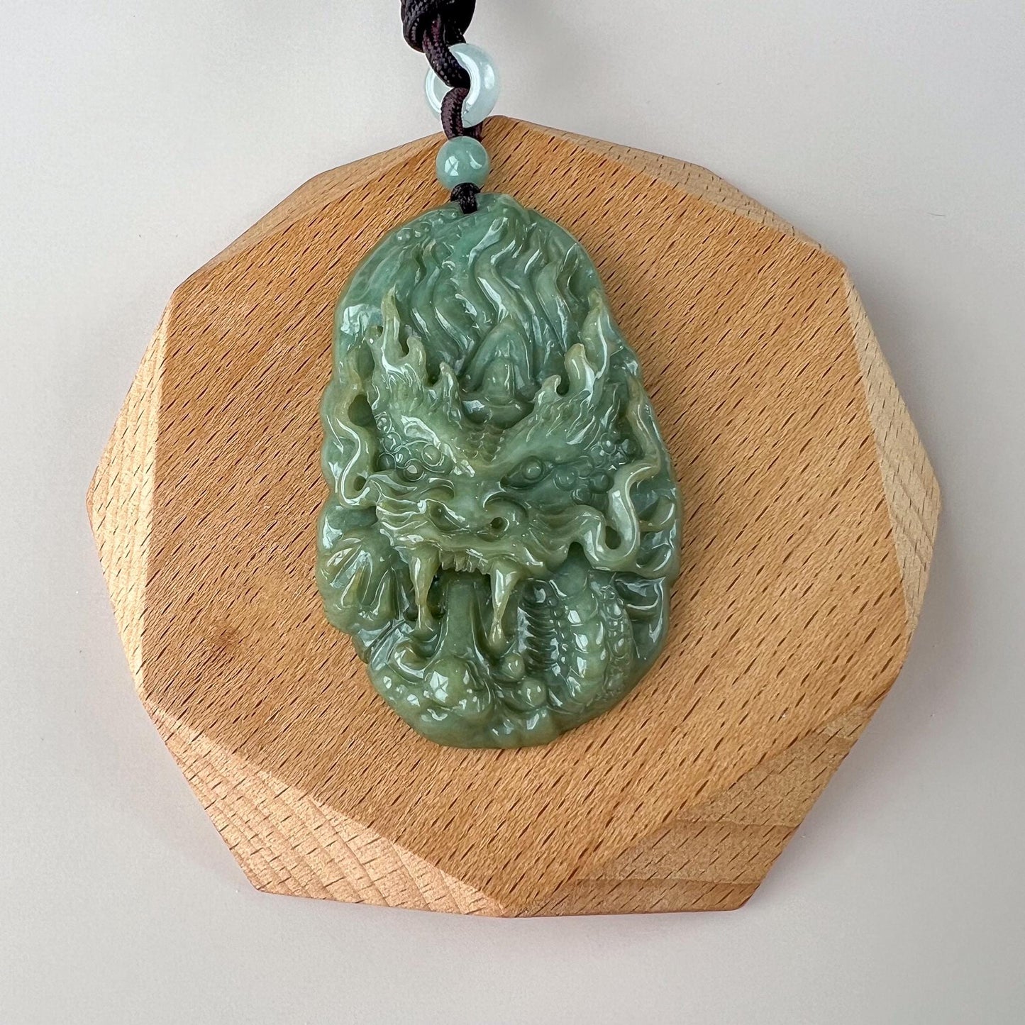 Emerald Flame Jade Dragon Pendant, Green Jadeite Jade Dragon Hand Carved Pendant Necklace, BGC-1222-0022402