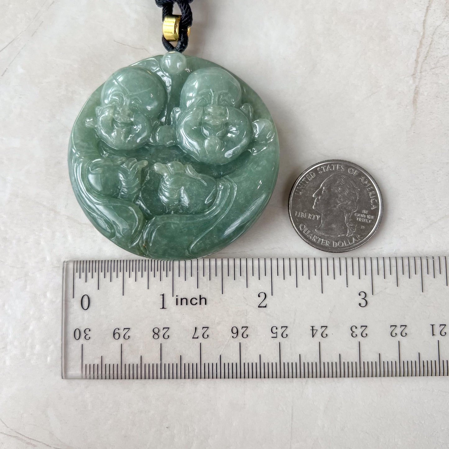 Large Double Laughing Buddha Jade Pendant, Large Happy Buddha, Green Jadeite Jade Carved Jadeite Pendant, Budai, YJ-0522-0418409