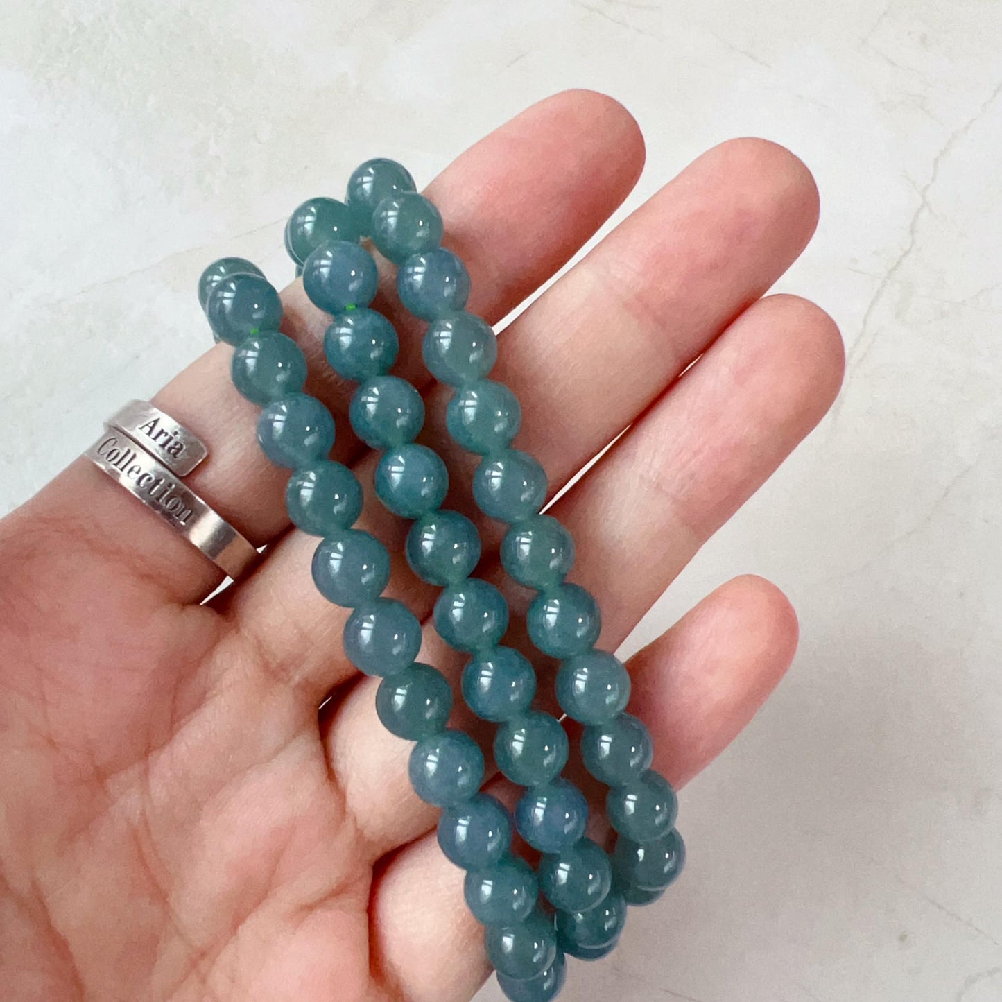 6.7 mm 108 Blue Green Jadeite Jade Mala Prayer Beads Bracelet Necklace, SCA-0424-1735616068