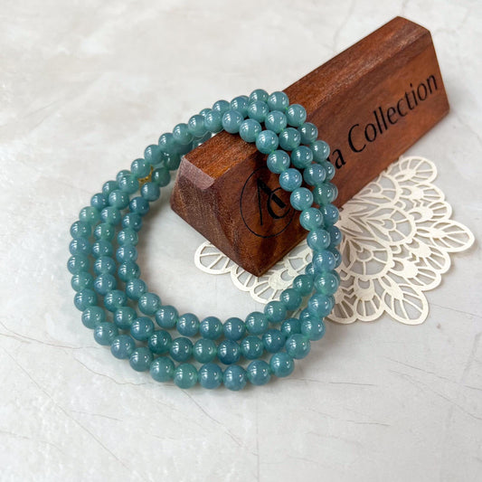 6.7 mm 108 Blue Green Jadeite Jade Mala Prayer Beads Bracelet Necklace, SCA-0424-1735616068