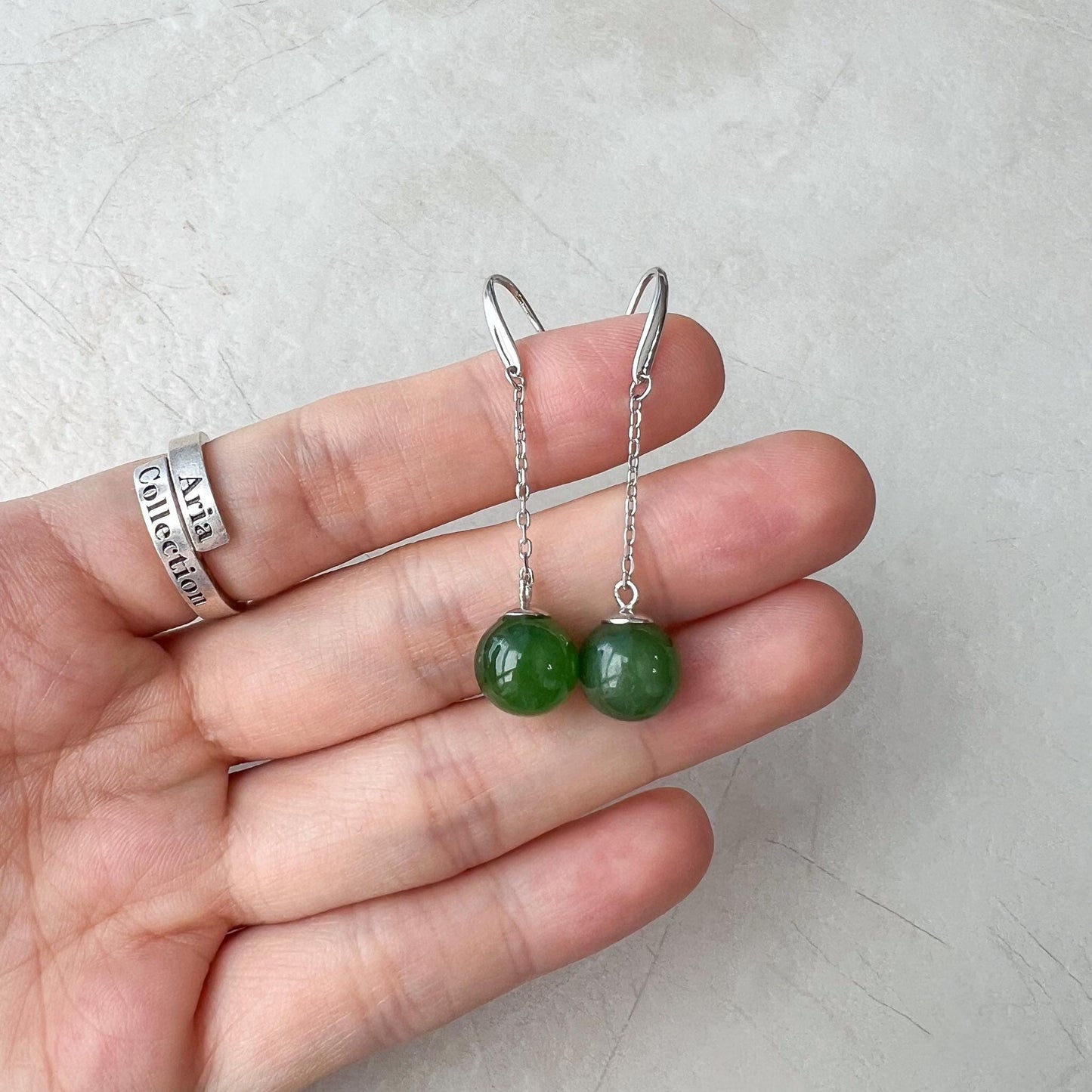 Jade Classic Drop Earrings, Green Nephrite Jade Sterling Silver Earrings, JSY-0424-12024