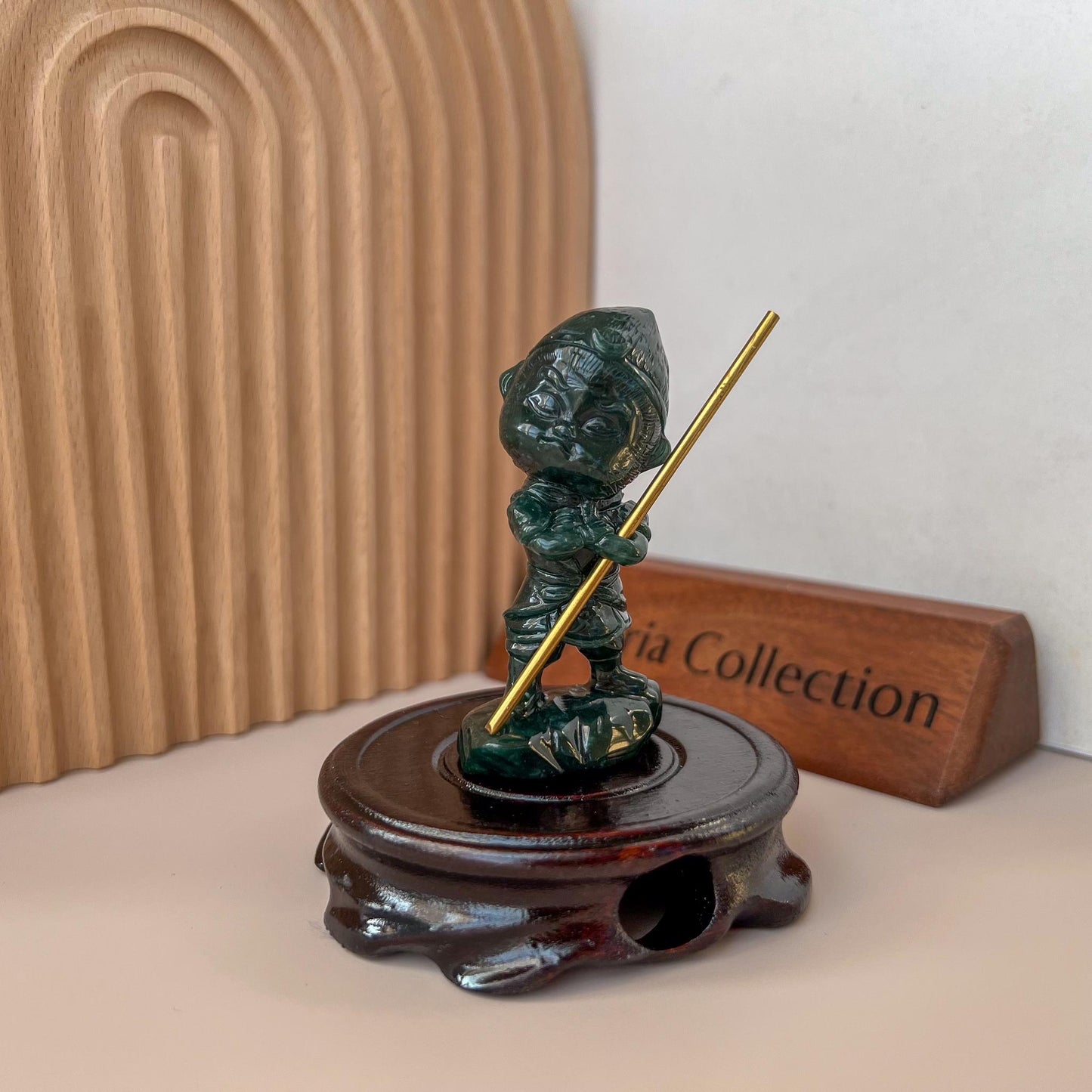 Baby Monkey King Jade Figurine, Sun Wu Kong Jade Figurine with Staff, Small Jade Figurine, 孙悟空, WMC-0724-1735837118