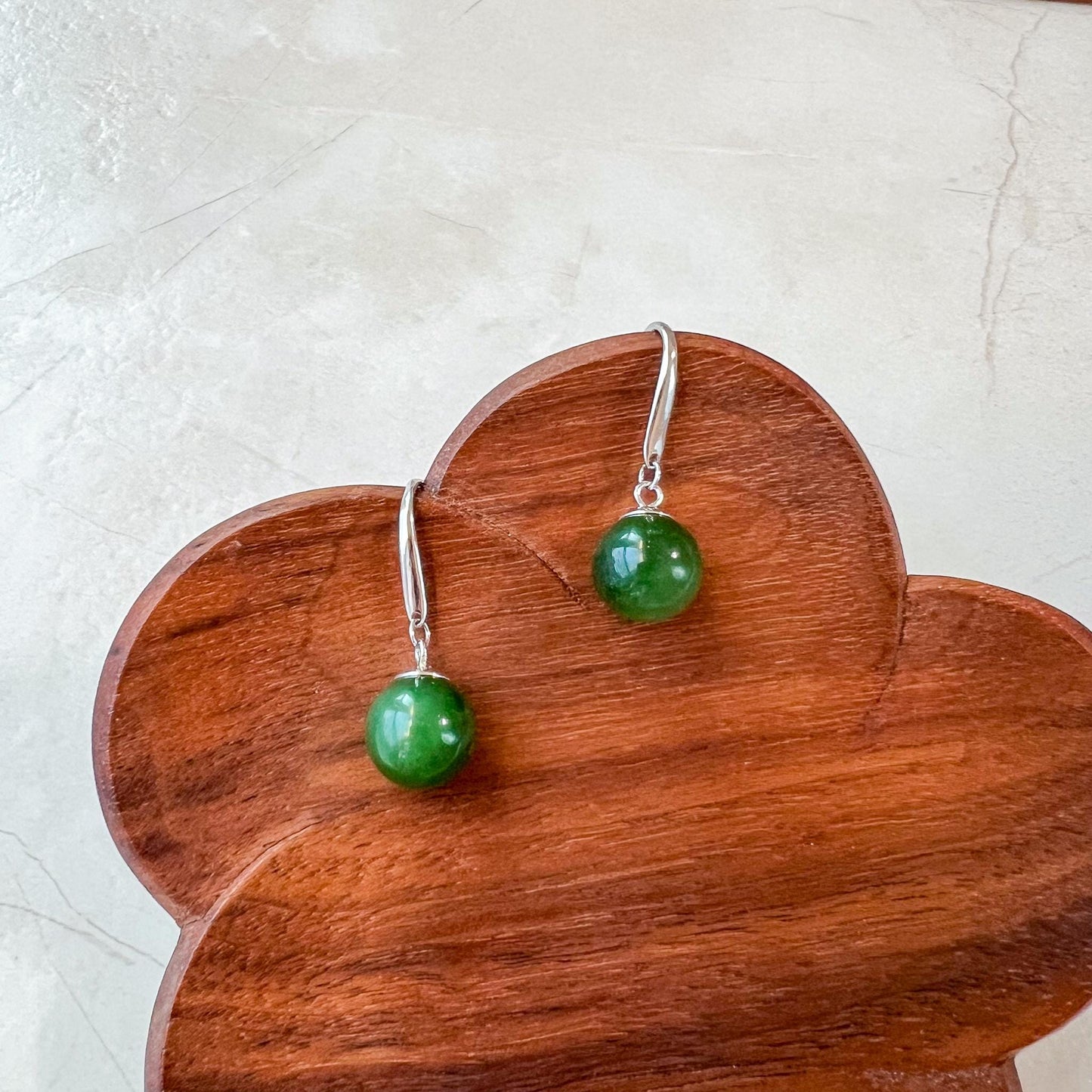 Classic Jade Orbs Earring, Style 1, Green Nephrite Jade Sterling Silver Earrings, JSY-0424-12024