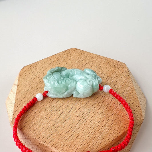 Green Jadeite Jade Pi Xiu Hand Carved Red Bracelet, 貔貅, YW-0110-1736012038