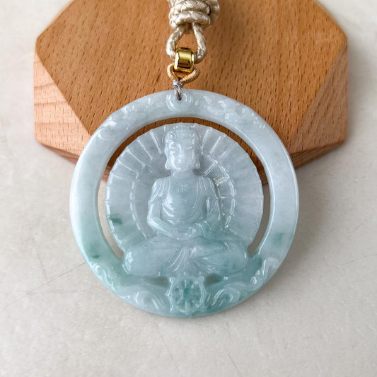 Large Vairocana Buddha Jade Pendant, Da Ri Ru Lai, Đại Nhật Như Lai, 大日如来, Hand Carved Jadeite Jade Pendant, YJ-1022-0065631