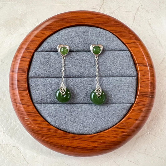 Hearts of Harmony Jade Earring Studs, Green Nephrite Jade Sterling Silver Earrings, JSY-0424-12026