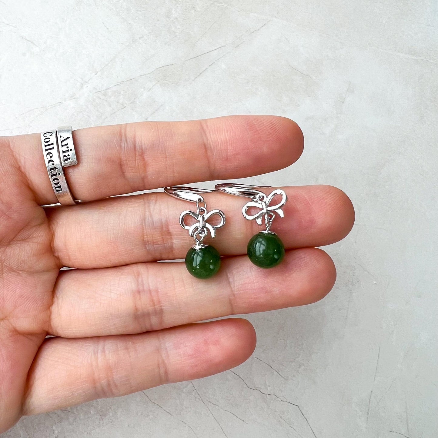 Ribbon Green Jade Earring, Green Nephrite Jade Sterling Silver Earrings, JSY-0424-12025