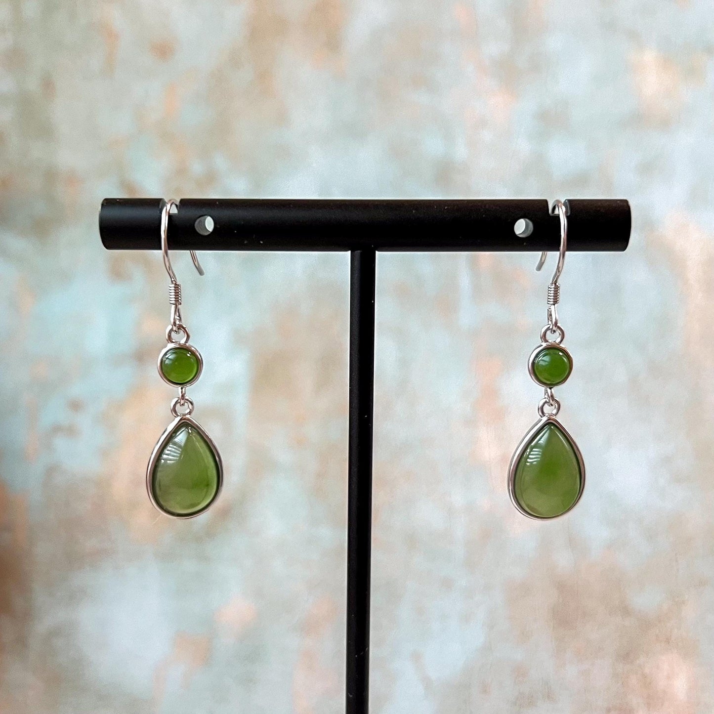 Jade Classic Teardrop Earrings, Green Nephrite Jade Sterling Silver Earrings, JSY-0424-12019