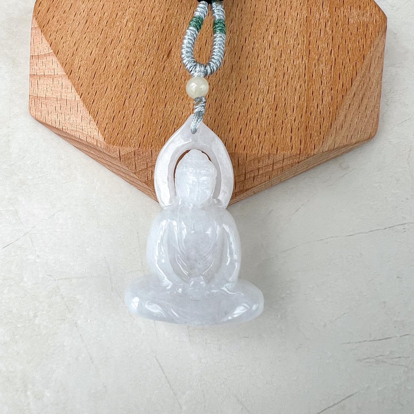 Pure Light Amitabha Buddha Jade Pendant, Jadeite Jade Amitabha Buddha, Amita Amida White Carved Pendant Necklace, WMC-0223-0002962