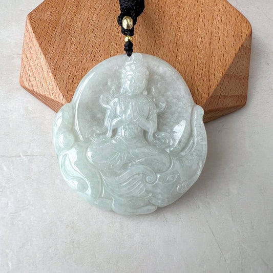 Jadeite Jade Samantabhadra Buddha Pendant, Pu Xian, Phổ Hiền Bồ Tát, Buddha with elephant, 普贤 Pendant Necklace, YJ-0522-0399677