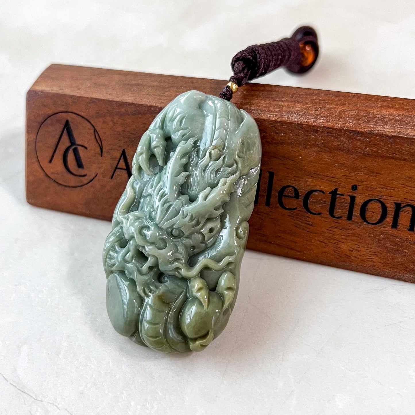 Dragon's Roar Jade Pendant, Green Jadeite Jade Dragon Hand Carved Pendant, BH-1223-0001598