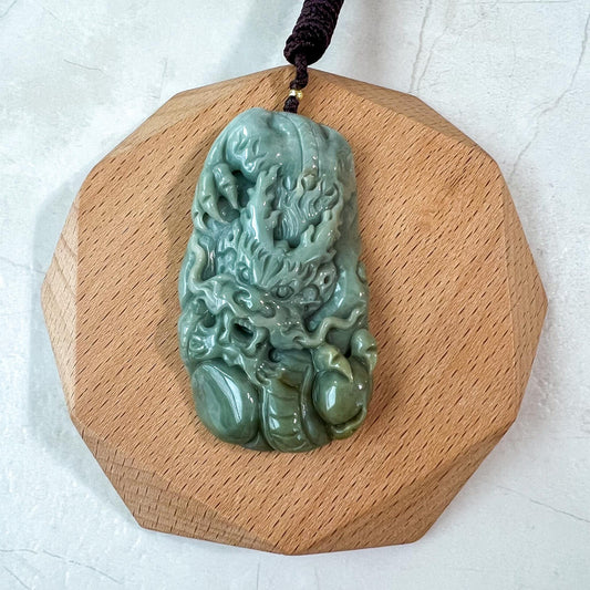 Dragon's Roar Jade Pendant, Green Jadeite Jade Dragon Hand Carved Pendant, BH-1223-0001598