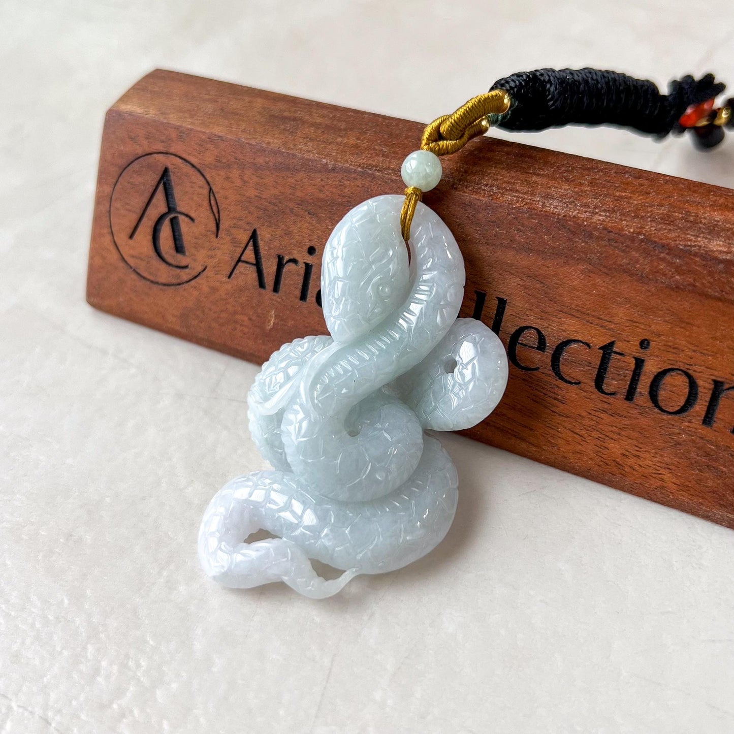 Infinity Snake Serpent Jade Pendant, Large 3D Hand Carved Jadeite Jade Pendant, BH-0224-0002268