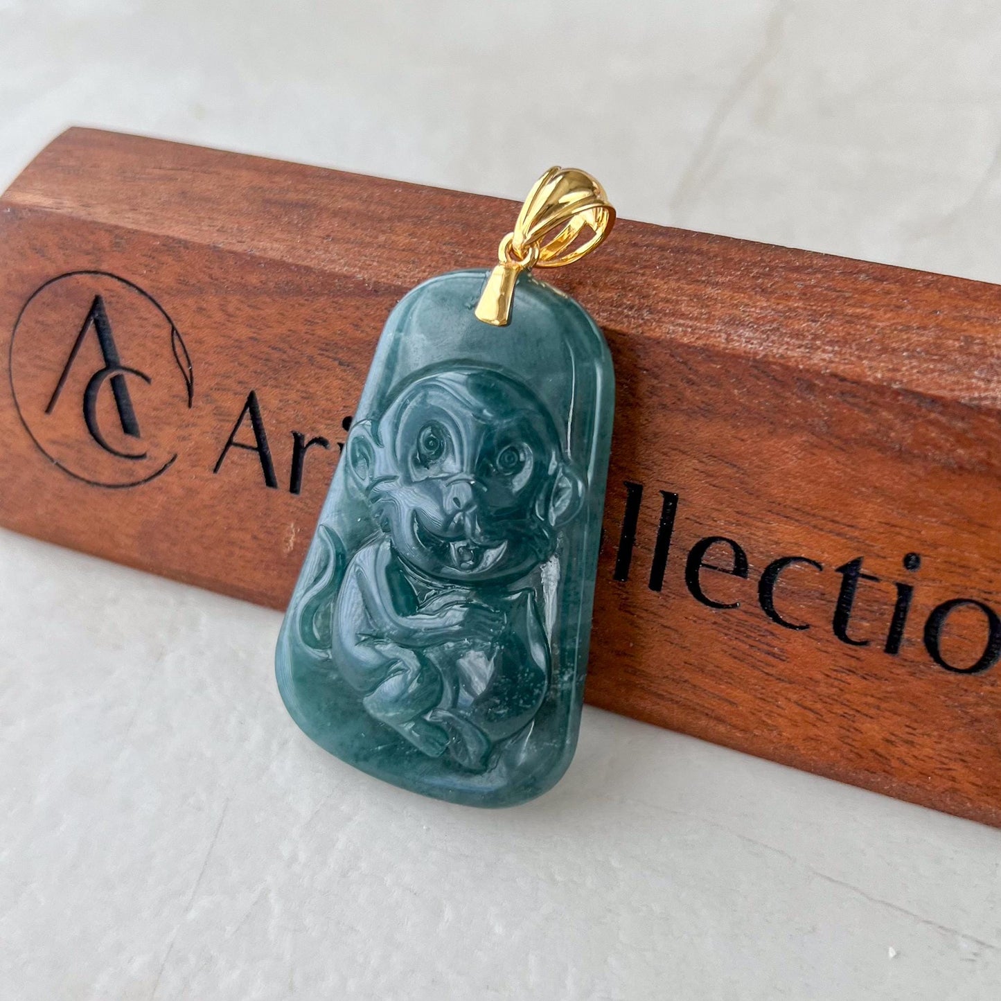 Monkey with Life Peach and 18K Gold Jade Pendant, Jadeite Jade Pendant, KIK-0424-1736716918