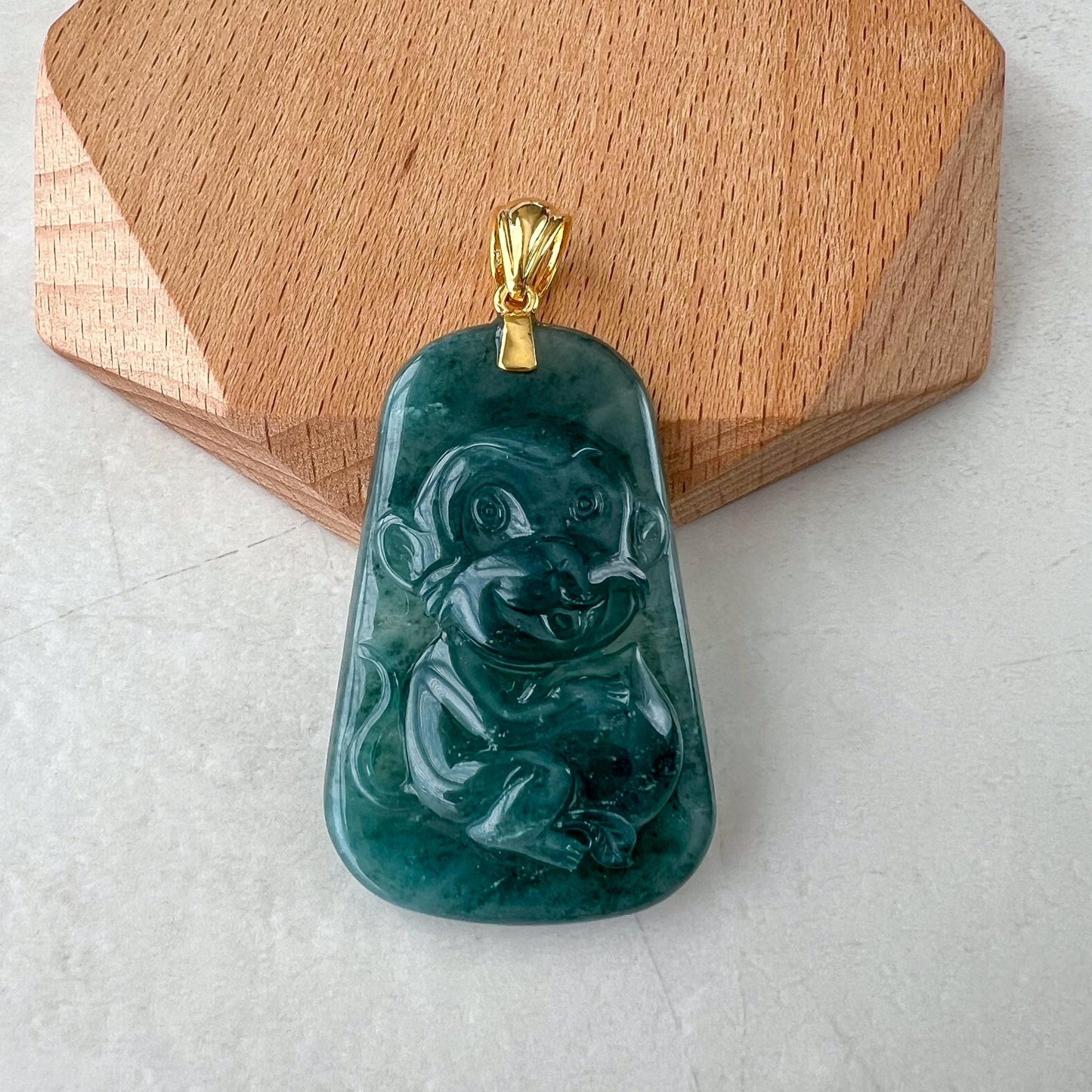 Monkey with Life Peach and 18K Gold Jade Pendant, Jadeite Jade Pendant, KIK-0424-1736716918