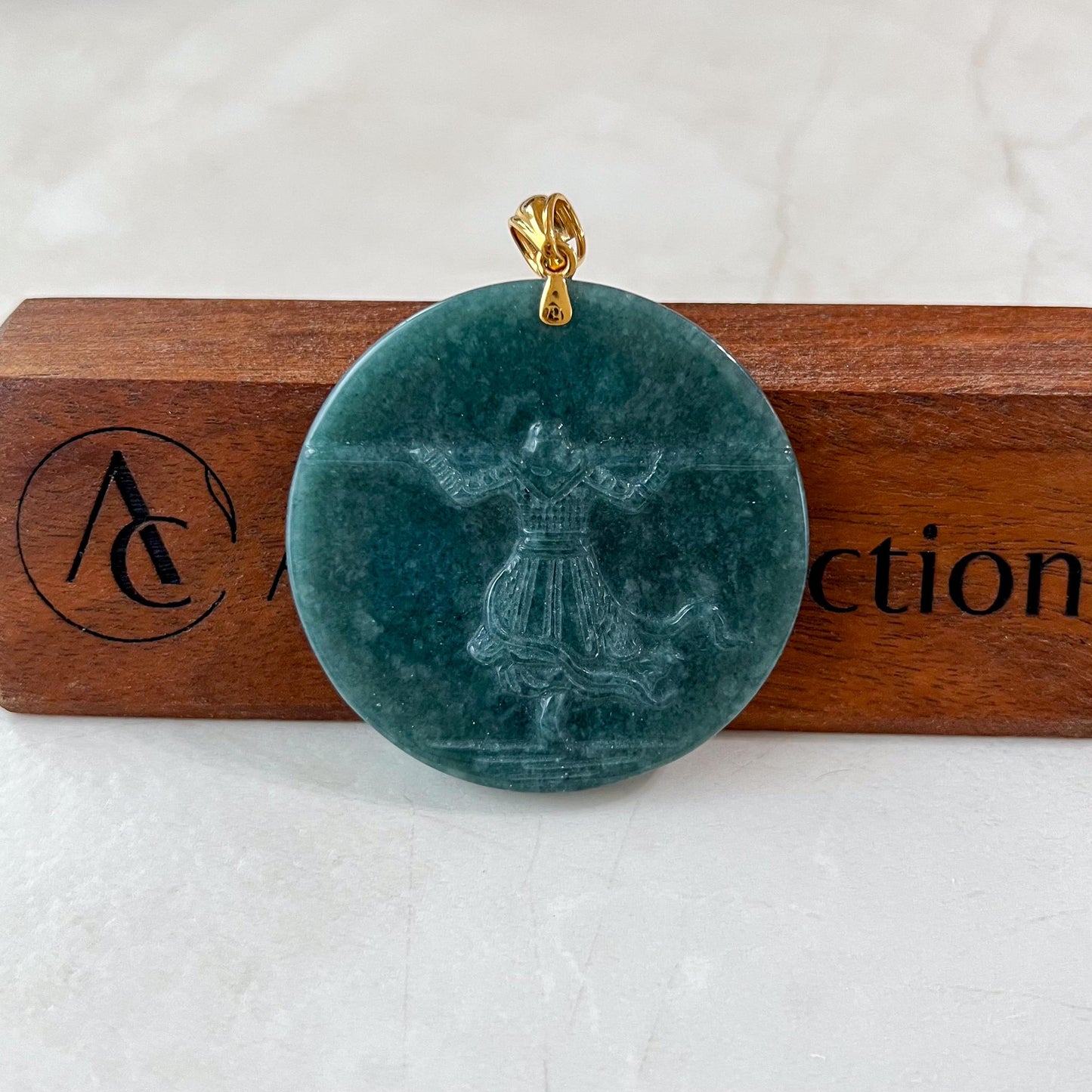 Blue Green Jadeite Jade Monkey King with 18K Gold Pendant, Sun Wu Kong, 孙悟空, FIN-0424-1736724063