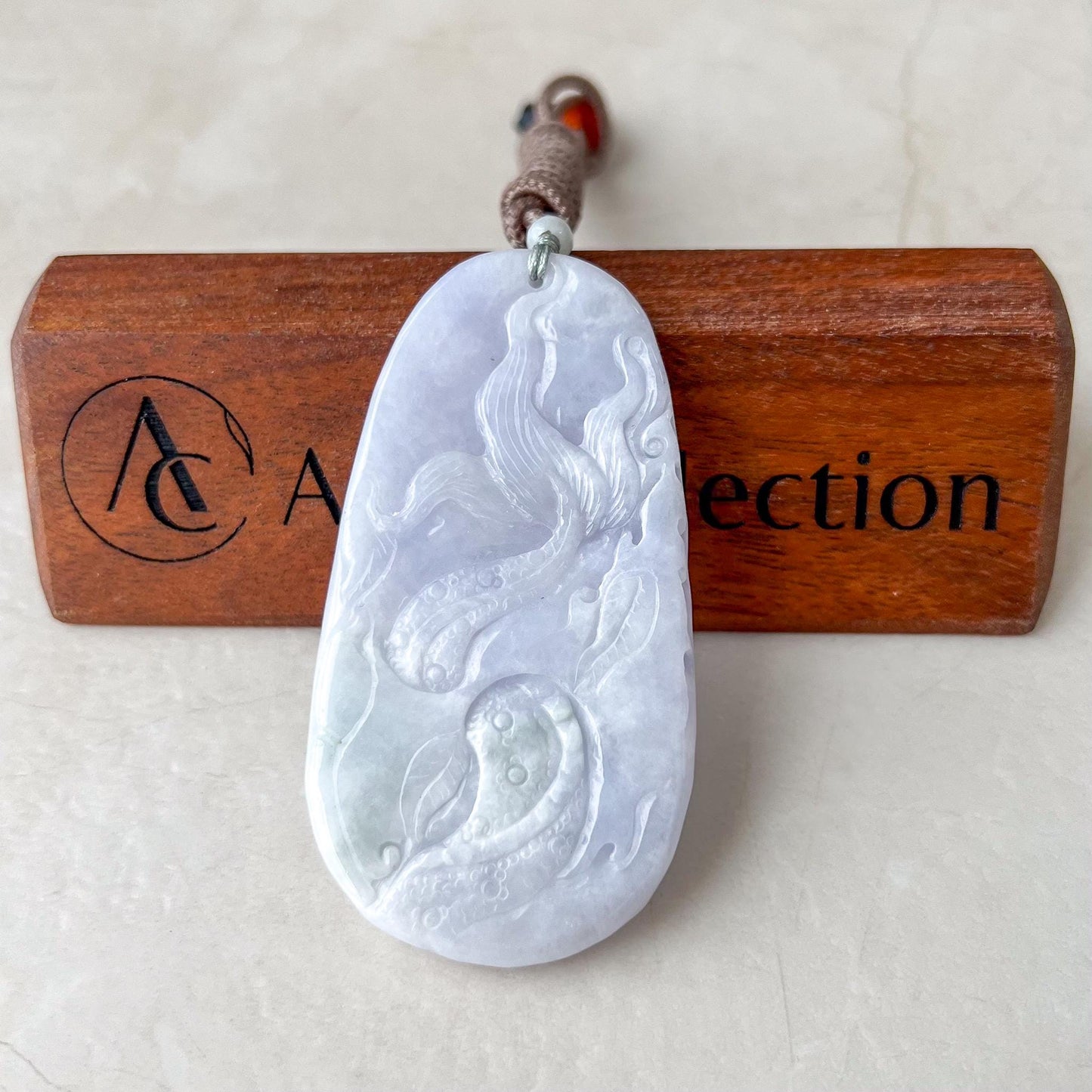 Celestial Trio Pendant: Dragon, Phoenix, and Dragon Turtle, Purple Jadeite Jade Hand Carved Pendant Necklace, BH-1231-0001866