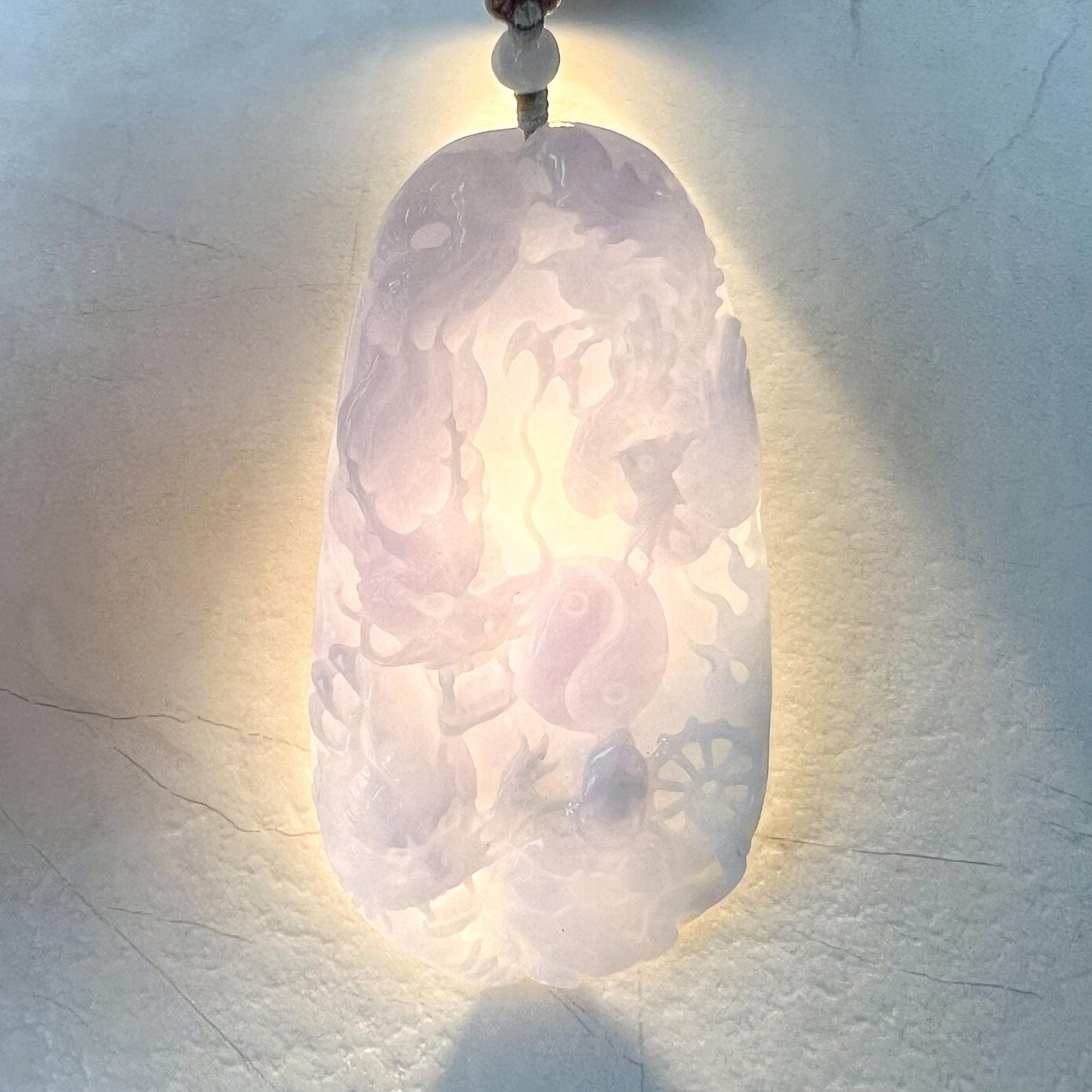 Celestial Trio Pendant: Dragon, Phoenix, and Dragon Turtle, Purple Jadeite Jade Hand Carved Pendant Necklace, BH-1231-0001866