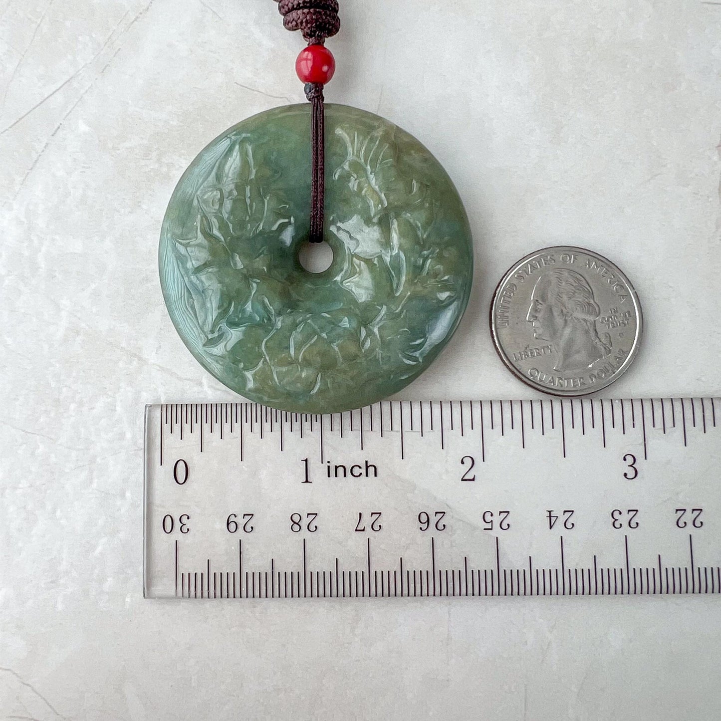 Green Floral Donut Pendant, Jadeite Jade Ping An Kou, 平安扣, YJ-0224-0360797