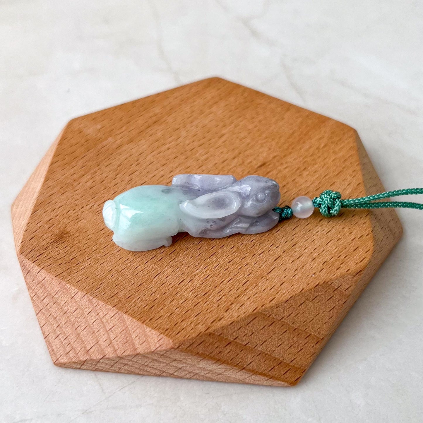 Light Green Lavender Rabbit Jade Pendant, Hand Carved Jadeite Jade Pendant, YJ-0422-0375026-2