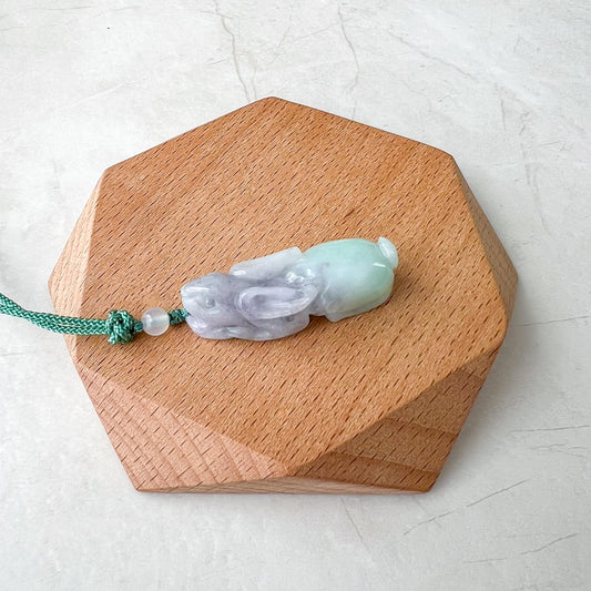 Light Green Lavender Rabbit Jade Pendant, Hand Carved Jadeite Jade Pendant, YJ-0422-0375026-2