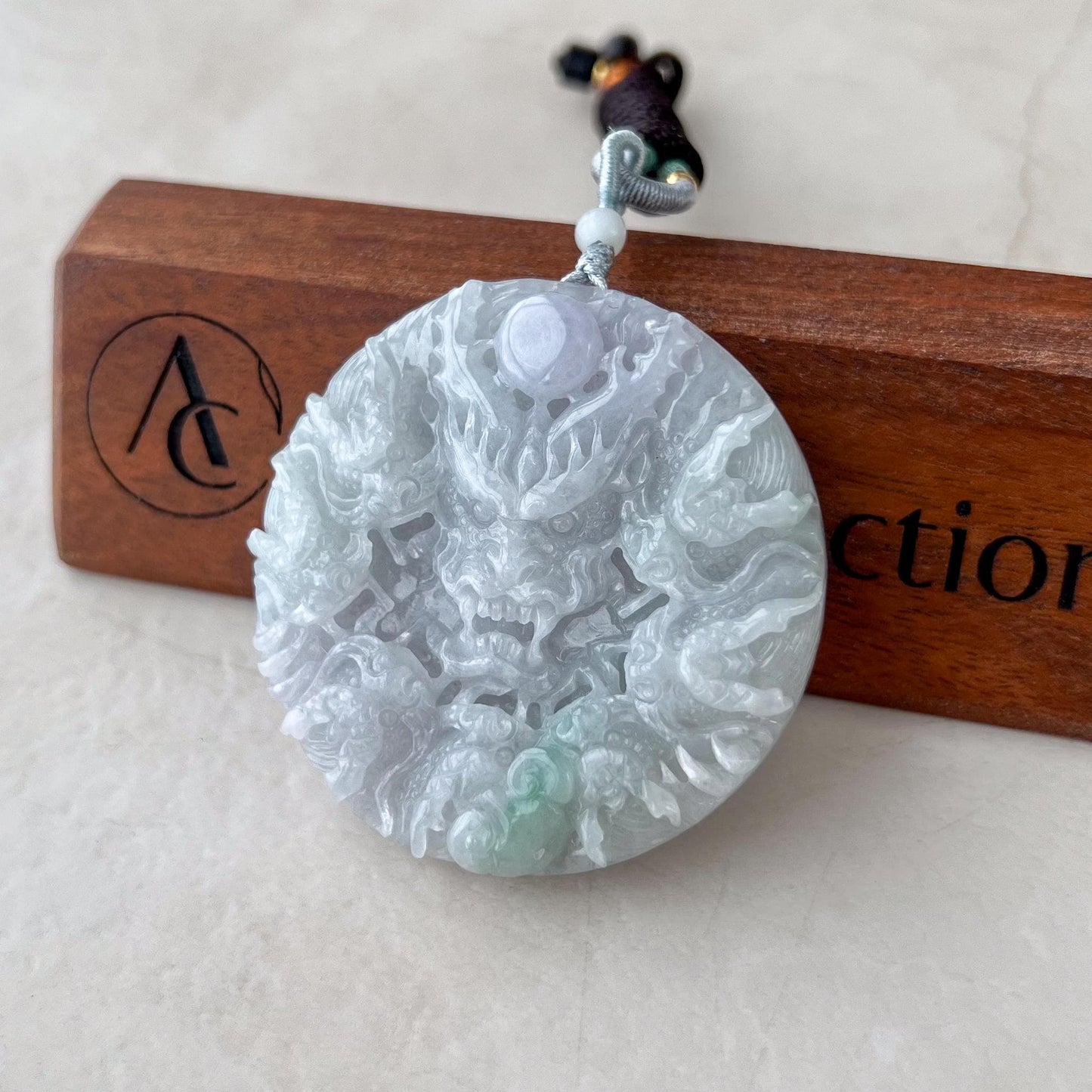 Circle of Nine Dragons Pendant, Light Purple and Green Hand Carved Jadeite Jade Pendant, YGR-0323-1738989968