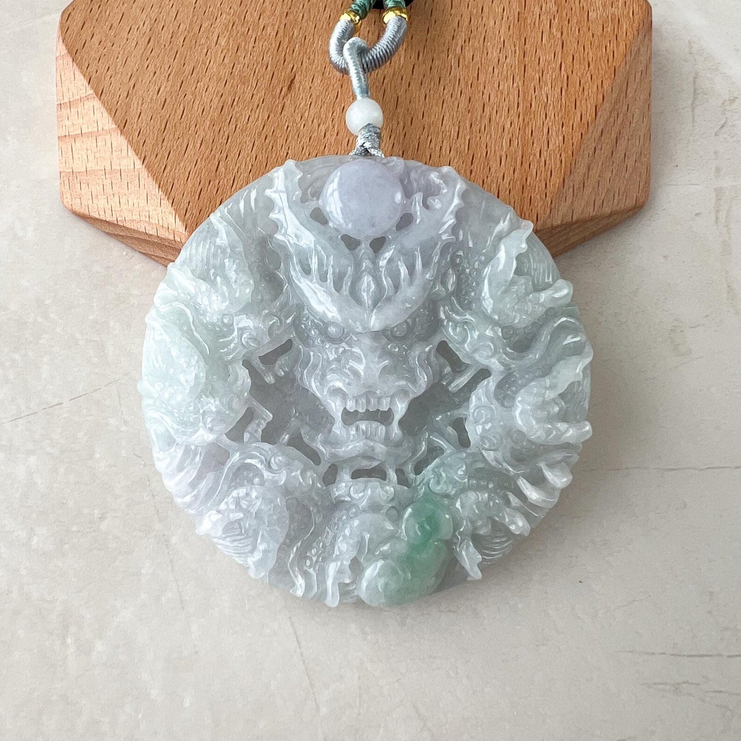 Circle of Nine Dragons Pendant, Light Purple and Green Hand Carved Jadeite Jade Pendant, YGR-0323-1738989968