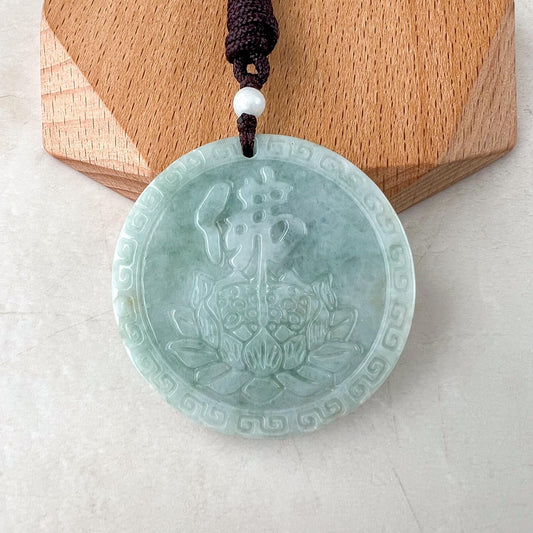 Jadeite Jade Buddhism "佛" Lotus Jade Pendant, Light Green Jadeite Jade Pendant, SC-1122-000521