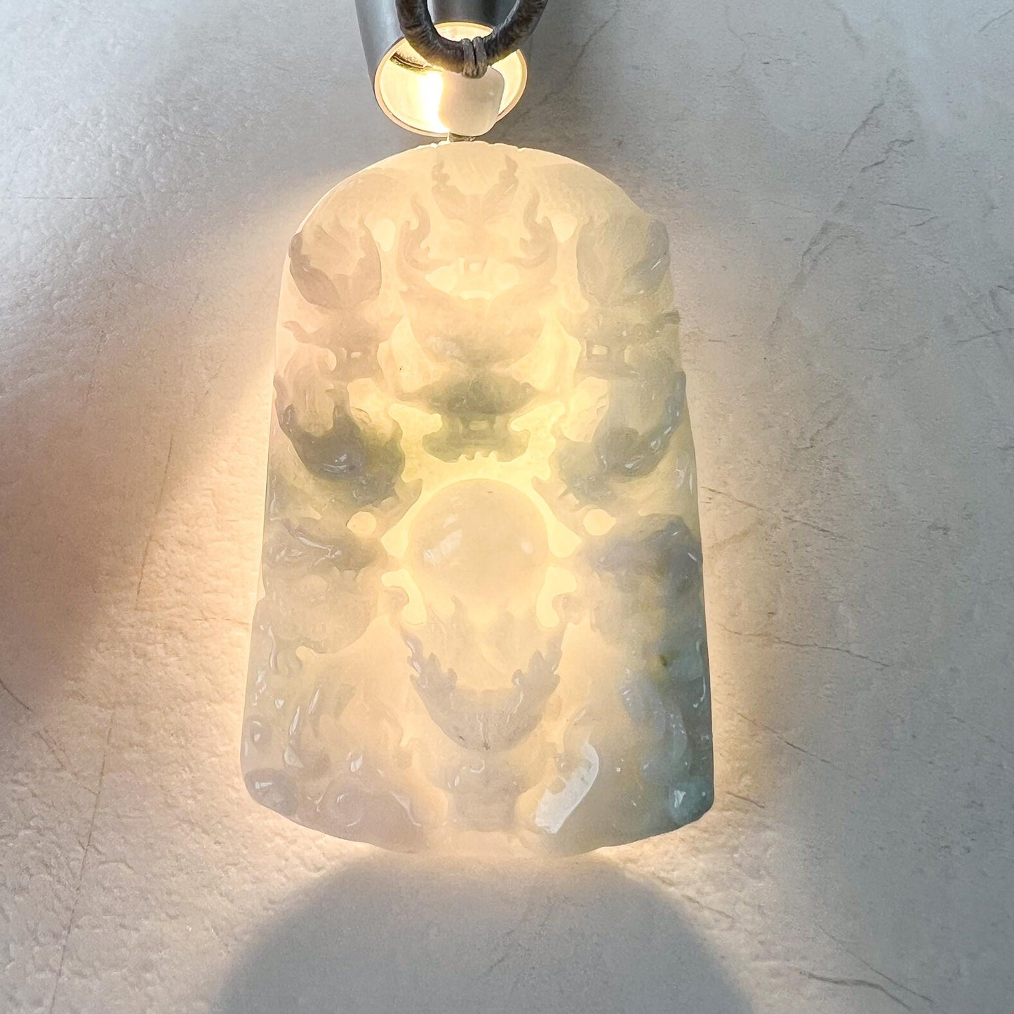 Large Celestial Nine Dragons Pendant, Light Purple and Green Hand Carved Jadeite Jade Pendant, BH-1223-0000931