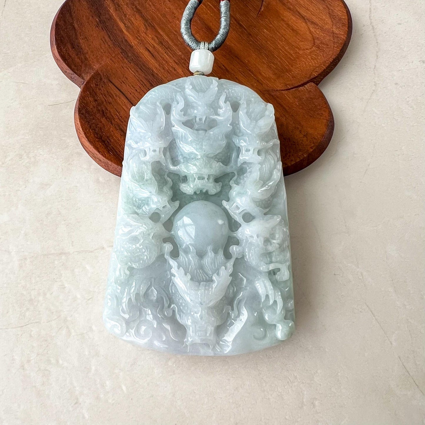 Large Celestial Nine Dragons Pendant, Light Purple and Green Hand Carved Jadeite Jade Pendant, BH-1223-0000931