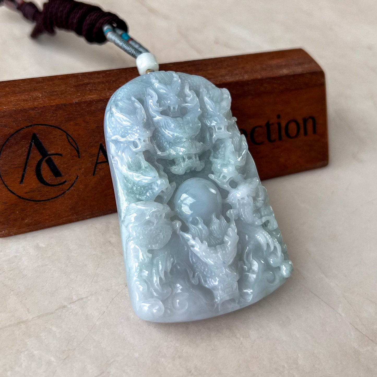 Large Celestial Nine Dragons Pendant, Light Purple and Green Hand Carved Jadeite Jade Pendant, BH-1223-0000931