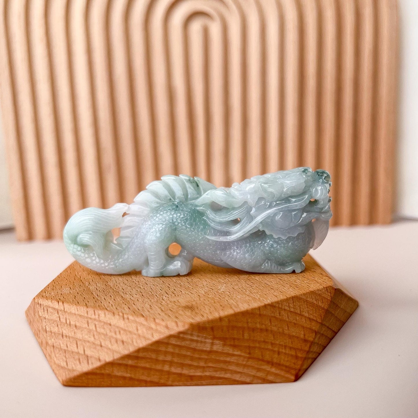 Celestial Guardian Dragon Jade Figurine, Statue, Display, Decoration, Hand Carved Light Green Jadeite Jade, YGR-0524-1739137633