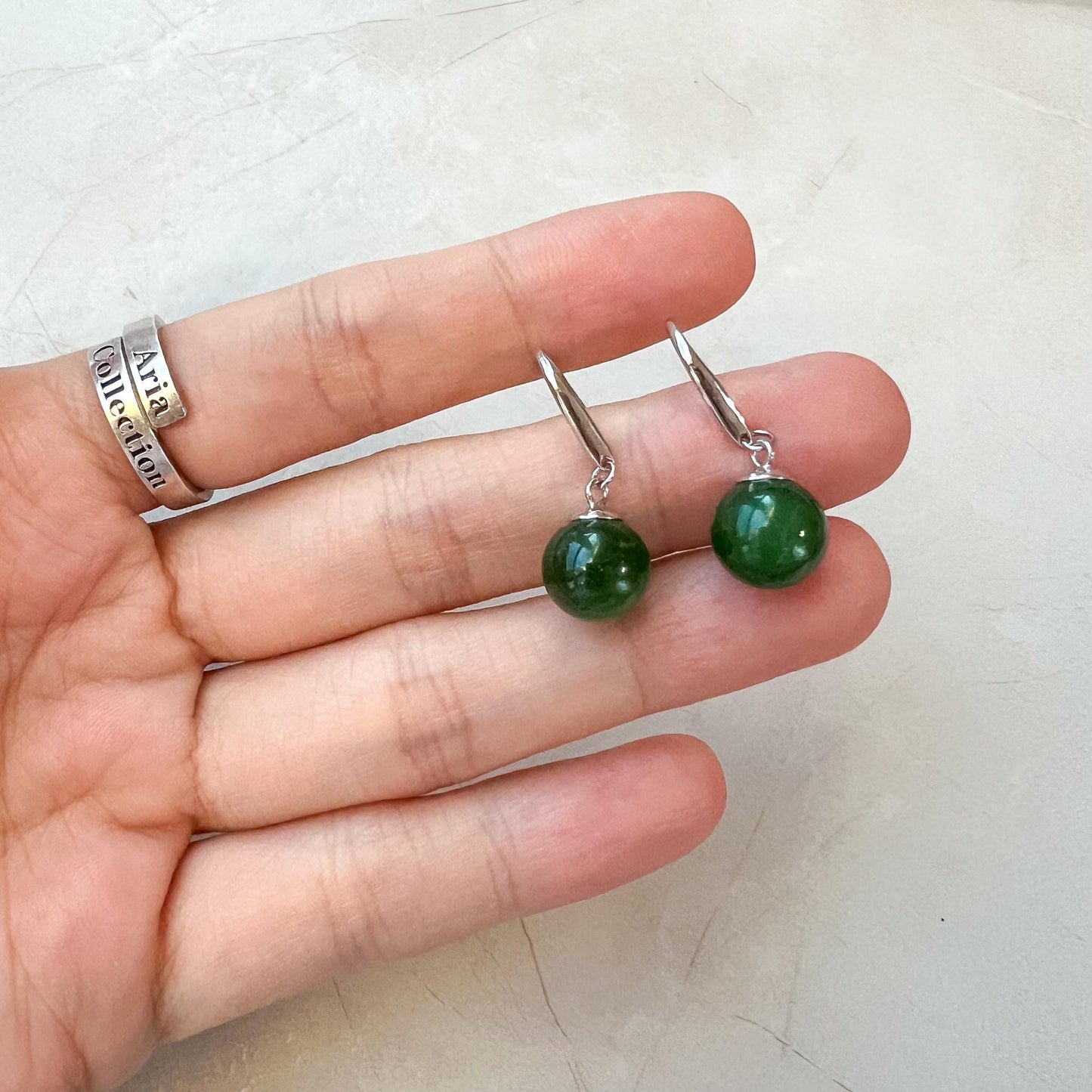 Classic Jade Orbs Earring, Style 1, Green Nephrite Jade Sterling Silver Earrings, JSY-0424-12024