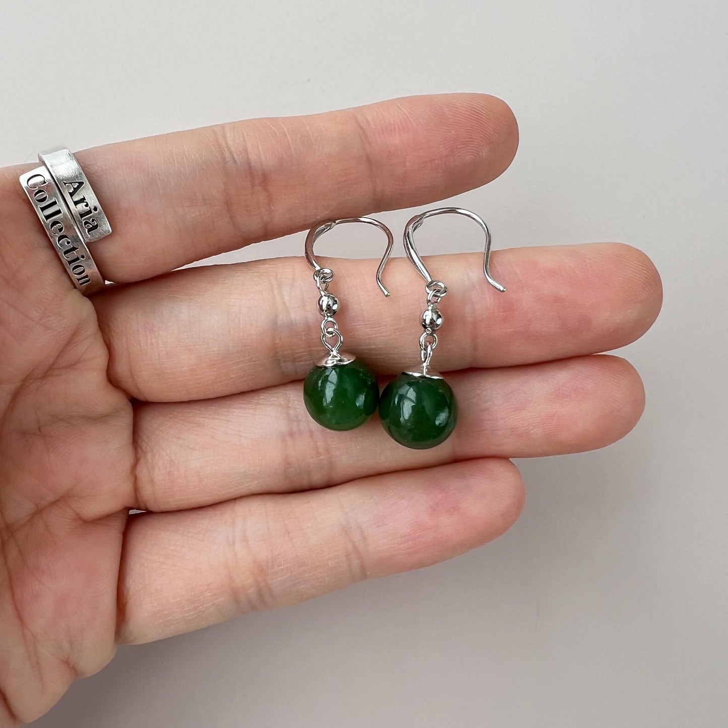 Classic Jade Orbs Earring, Style 2, Green Nephrite Jade Sterling Silver Earrings, JSY-0424-12029