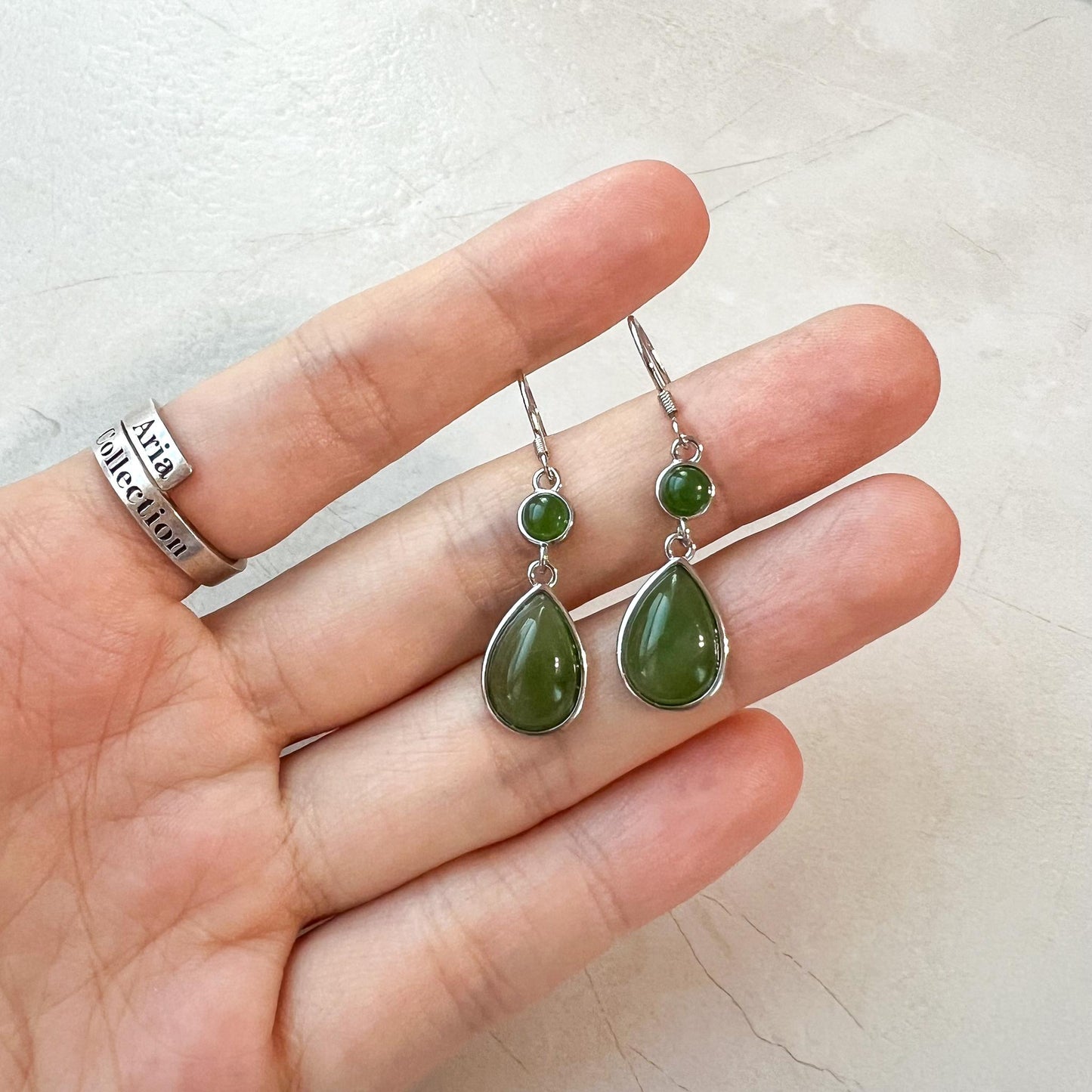 Jade Classic Teardrop Earrings, Green Nephrite Jade Sterling Silver Earrings, JSY-0424-12019