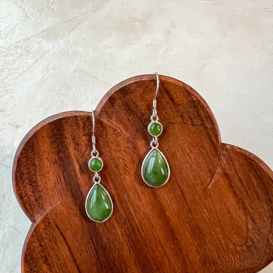 Jade Classic Teardrop Earrings, Green Nephrite Jade Sterling Silver Earrings, JSY-0424-12019