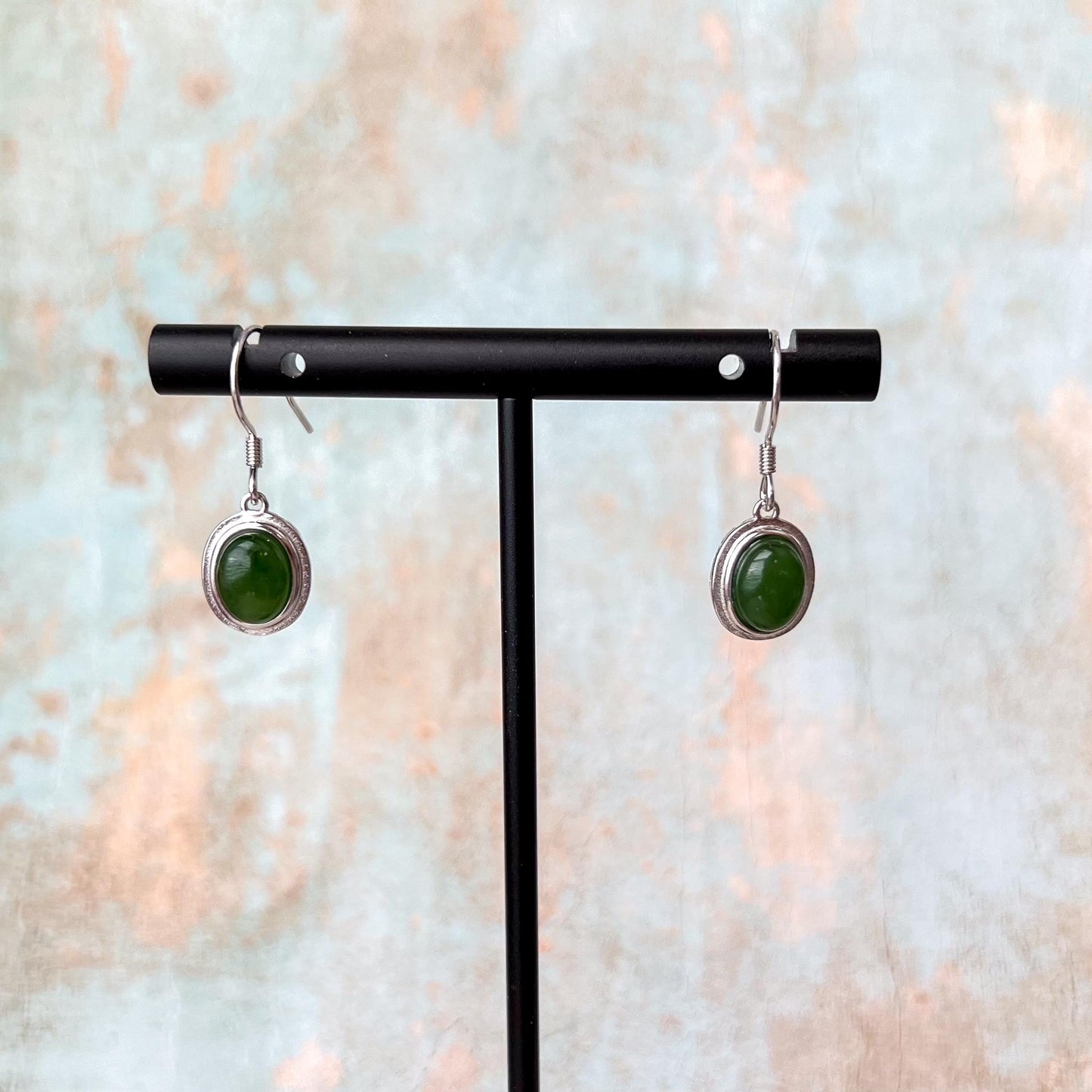 Jade Filigree Drop Earrings, Green Nephrite Jade Sterling Silver Earrings, JSY-0424-12015