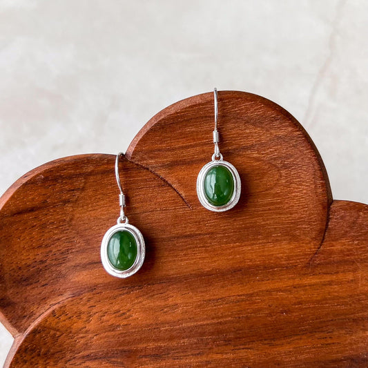 Jade Filigree Drop Earrings, Green Nephrite Jade Sterling Silver Earrings, JSY-0424-12015