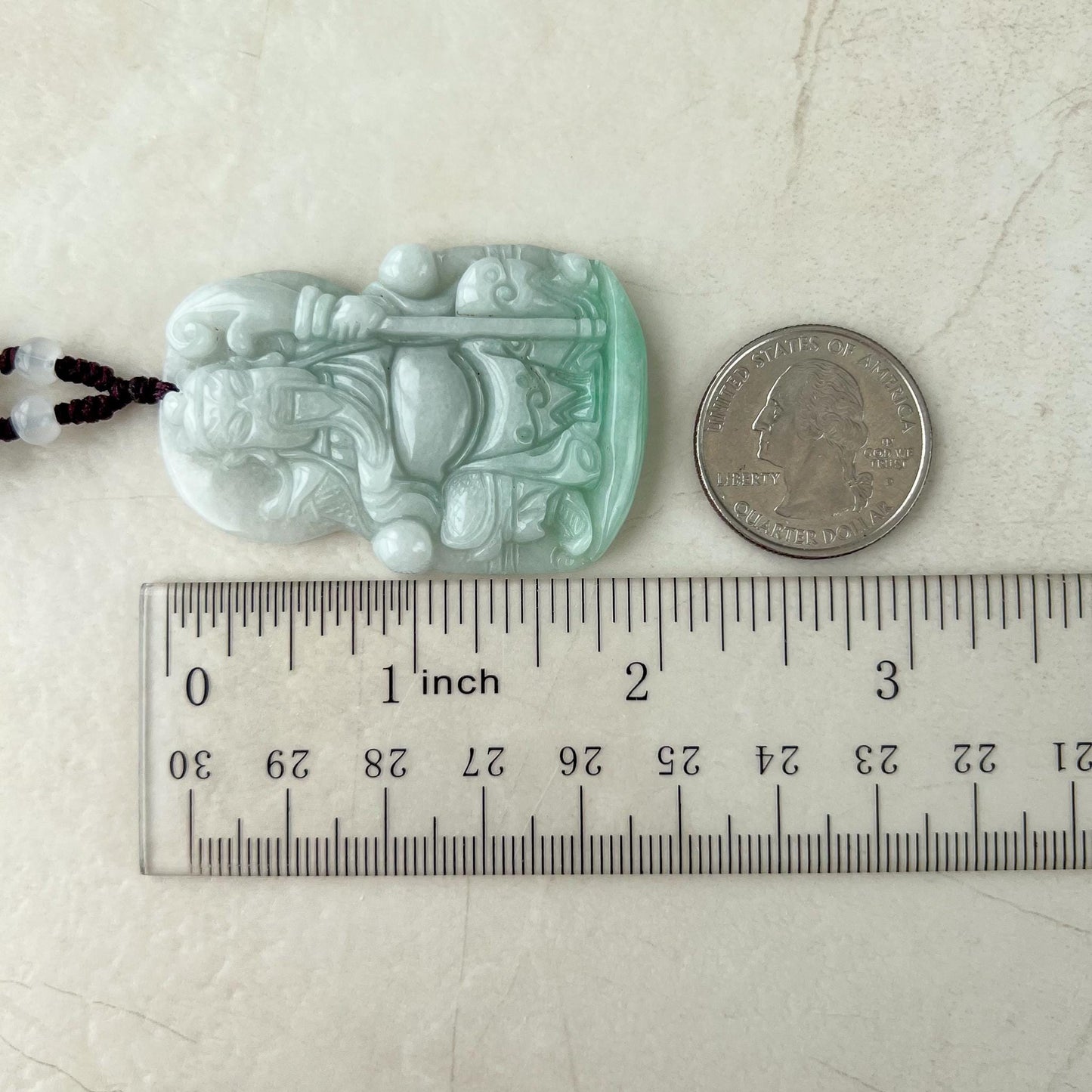 Guan Gong God of War Jade Pendant, Guan Yu, 关公, Light Green Jadeite Carved Pendant Necklace, YW-0110-1739642412