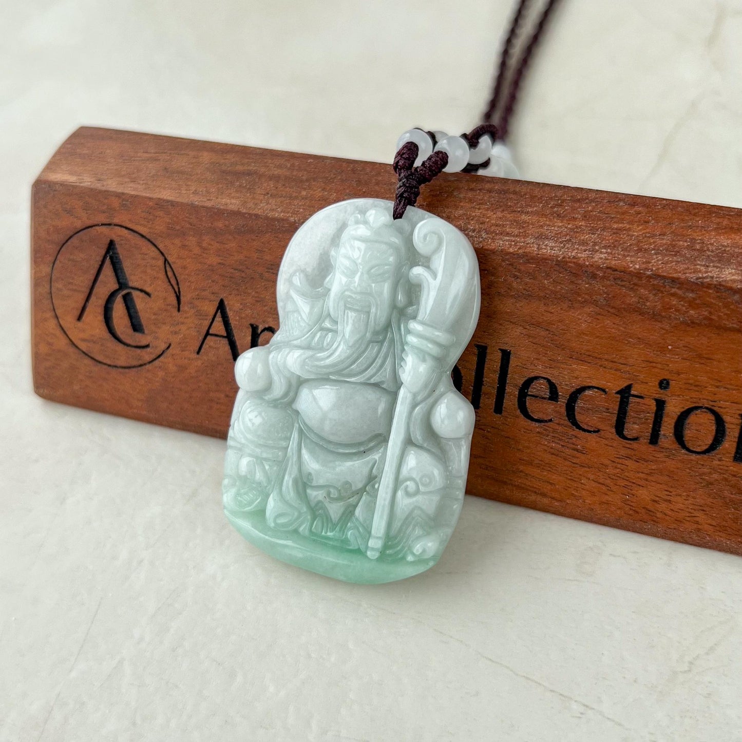 Guan Gong God of War Jade Pendant, Guan Yu, 关公, Light Green Jadeite Carved Pendant Necklace, YW-0110-1739642412