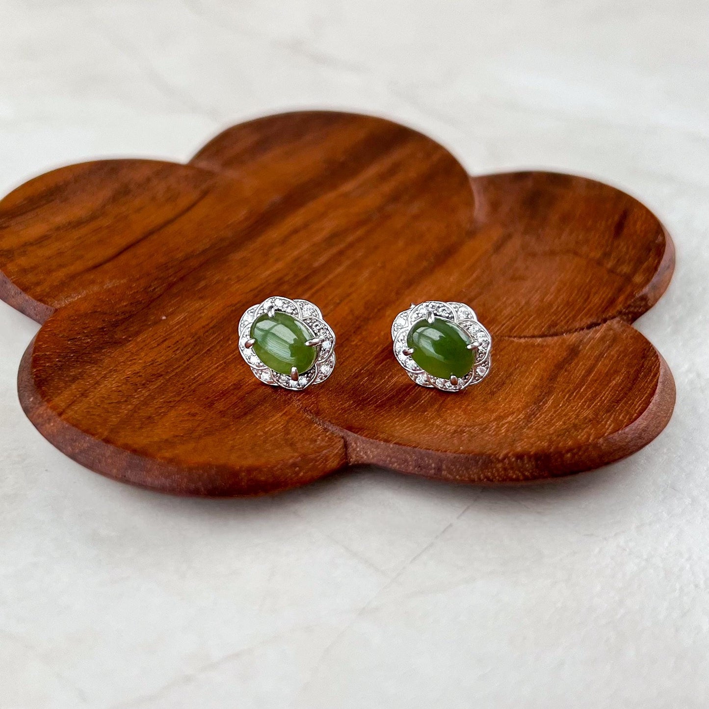 Green Jade Classic Earring Studs, Style 5, Green Nephrite Jade Sterling Silver Earrings, JSY-0424-12297