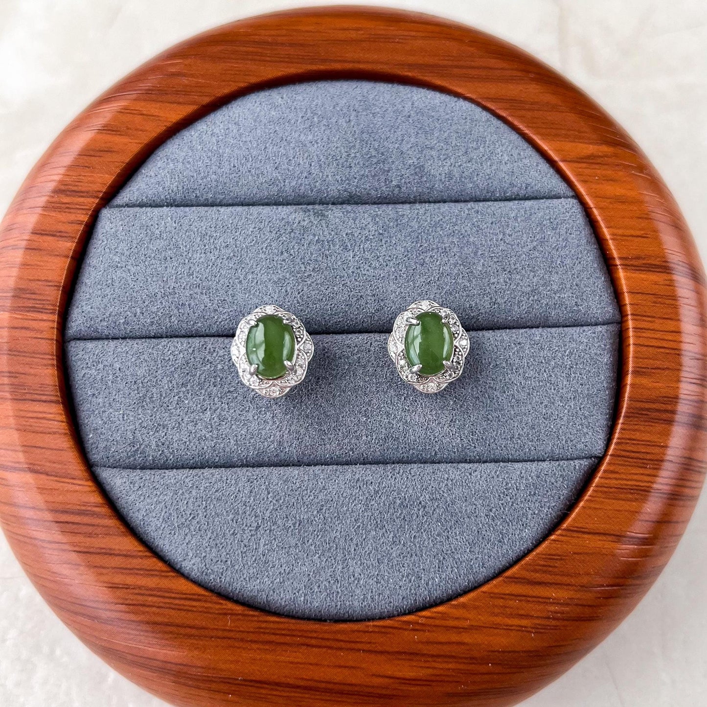 Green Jade Classic Earring Studs, Style 5, Green Nephrite Jade Sterling Silver Earrings, JSY-0424-12297