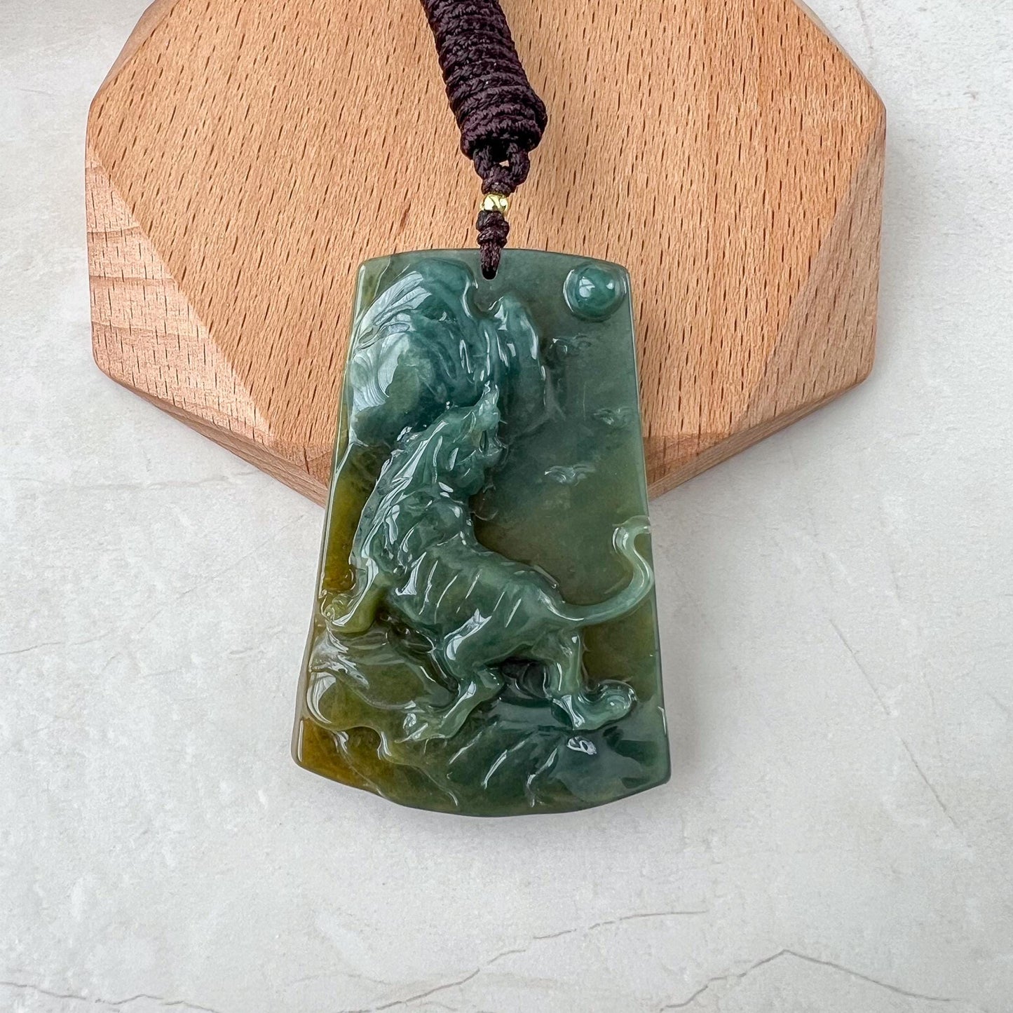 Summit Spirit Jade Tiger Ascent Pendant, Jadeite Jade Tiger, Blue Green Jade, Chinese Zodiac Carved Pendant, XZ-1022-0005531