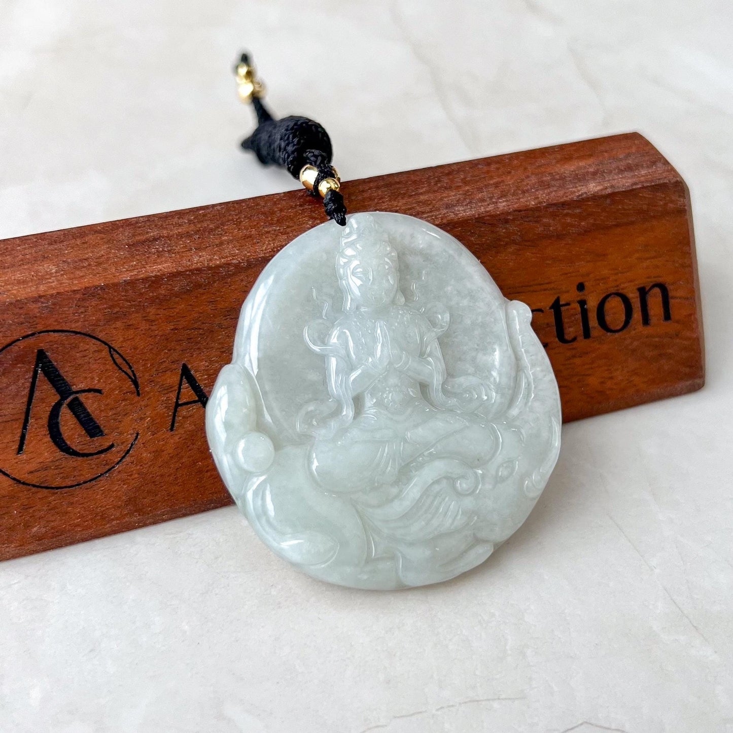 Jadeite Jade Samantabhadra Buddha Pendant, Pu Xian, Phổ Hiền Bồ Tát, Buddha with elephant, 普贤 Pendant Necklace, YJ-0522-0399677