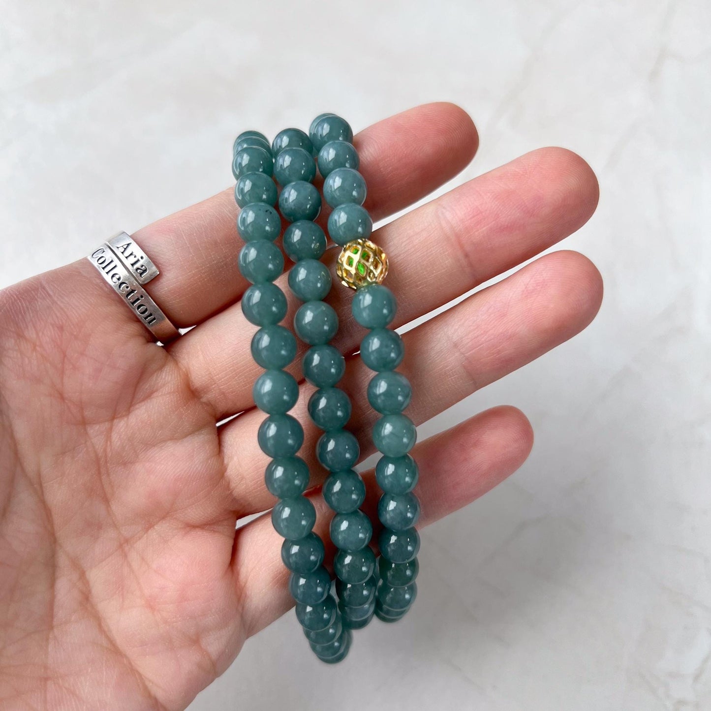 6.7 mm 108 Blue Green Jadeite Jade Mala Prayer Beads Bracelet Necklace, LIL-0424-1738445855